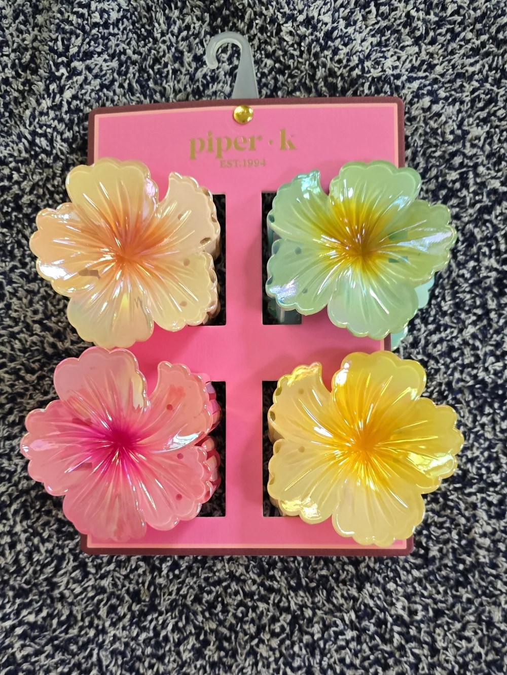 Piper-K Iridescent Hibiscus Flower Hair Clips
